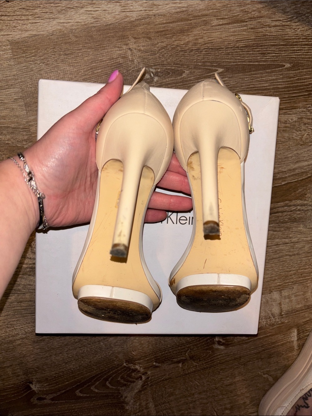 Calvin Klein Blush Cream Ankle-Strap Stiletto Heels - Picture 6 of 7